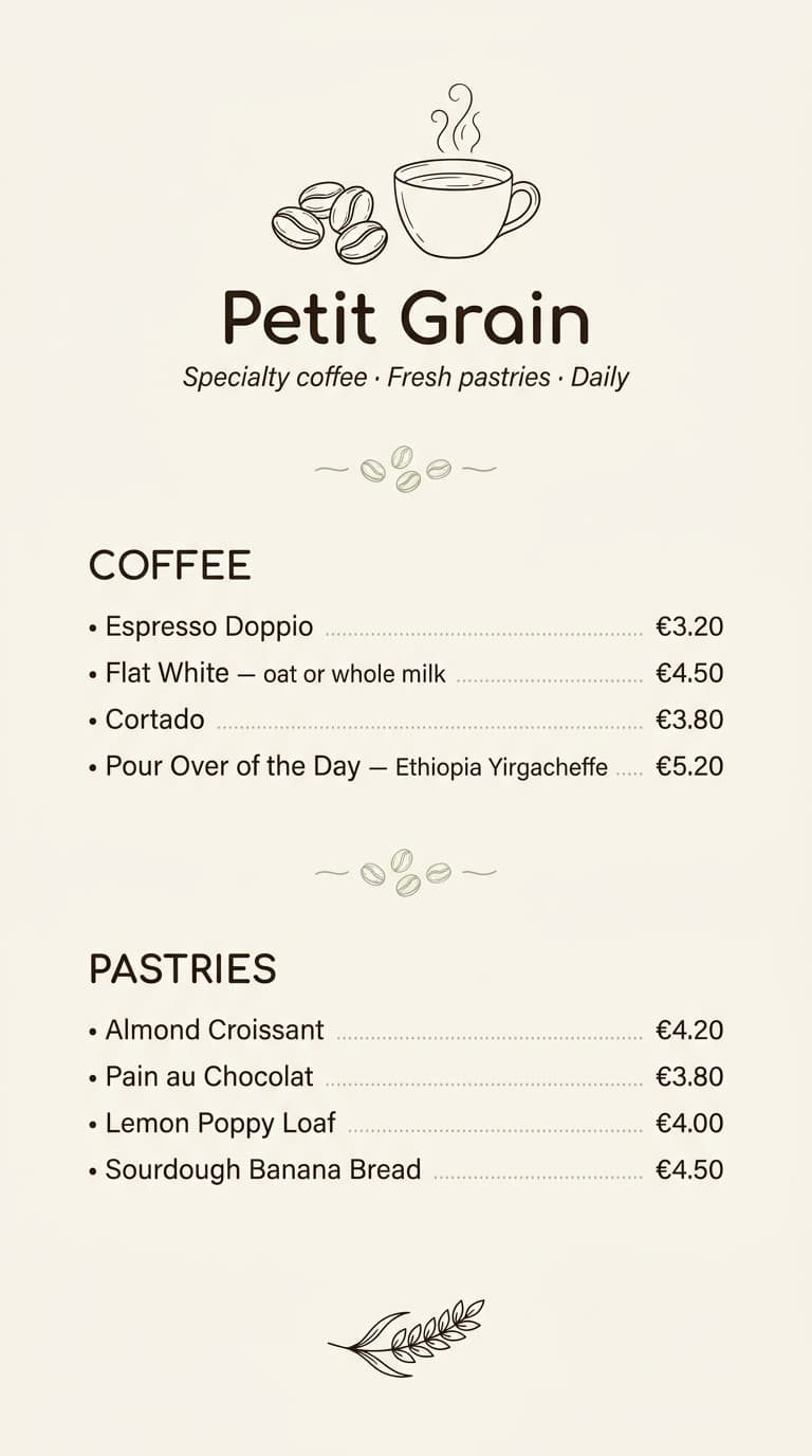 Cocktail Bar menu design example