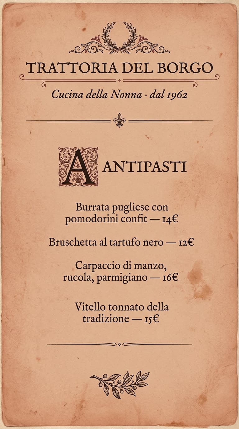 Italian trattoria menu design example